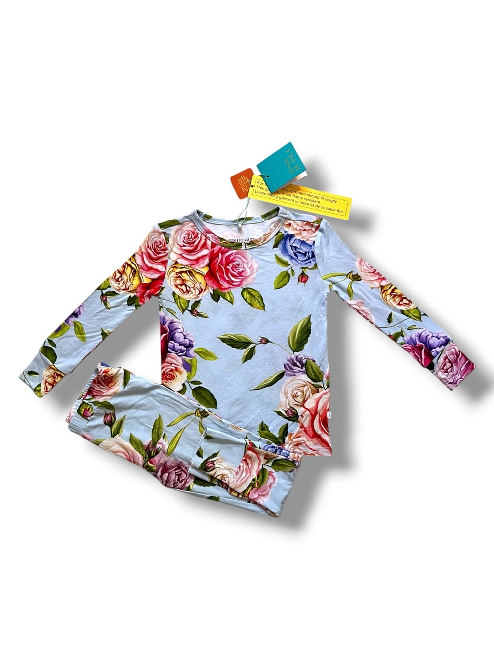 Posh Peanut Classic Pajama Set Girls 3T-4T Country Rose Blue Floral Bamboo